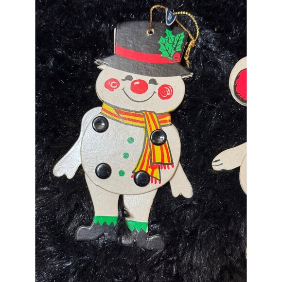 Vintage Snowman & Mouse Christmas Ornaments Japan Cardboard Jointed Moveable - Picture 3 of 6